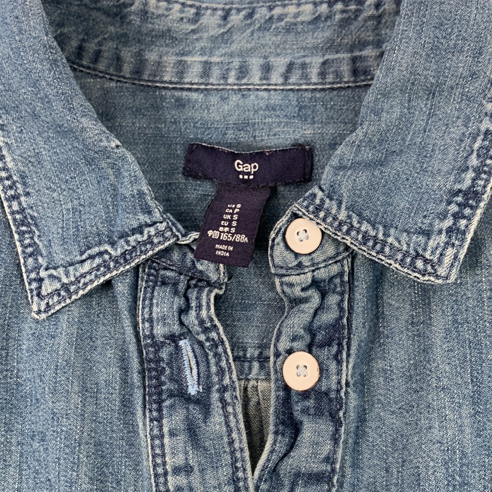 Gap Denim Pullover 1/2 Button Down Long Sleeve Blue Jean Shirt Mini Dress Size S - Picture 9 of 13